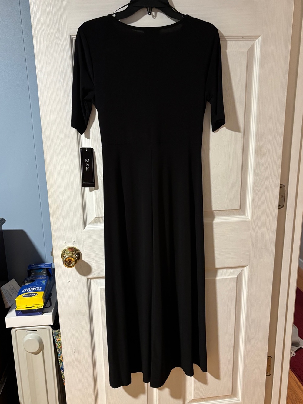 MSK Black V-Neck Midi Dress with Short Sleeves S - Picture 6 of 13